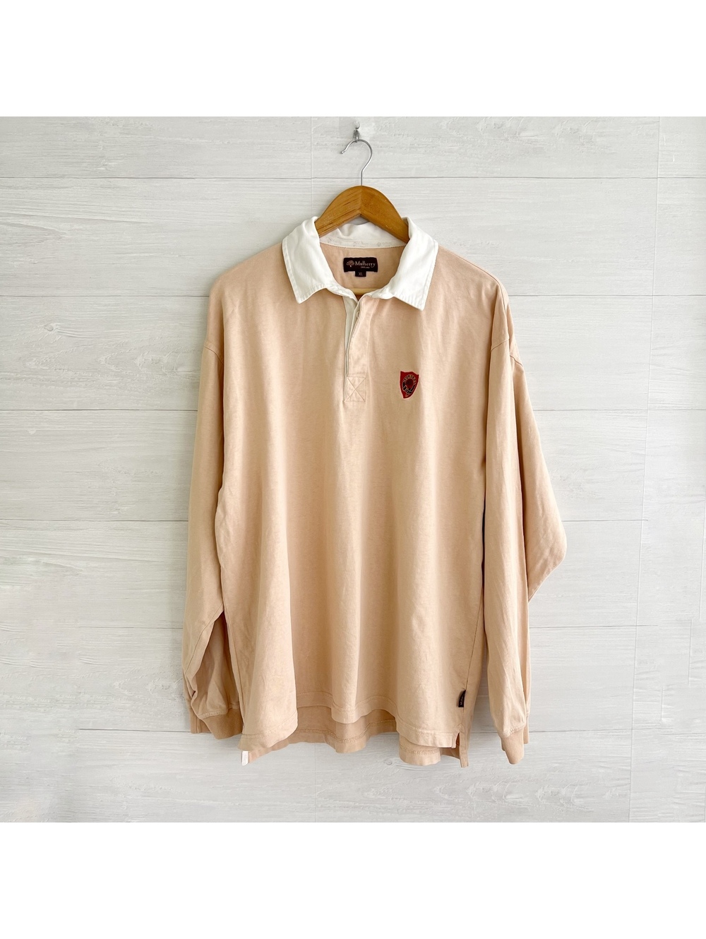 Vintage Mulberry England Rugby Polo Shirt Men XL Beige Cotton Portugal